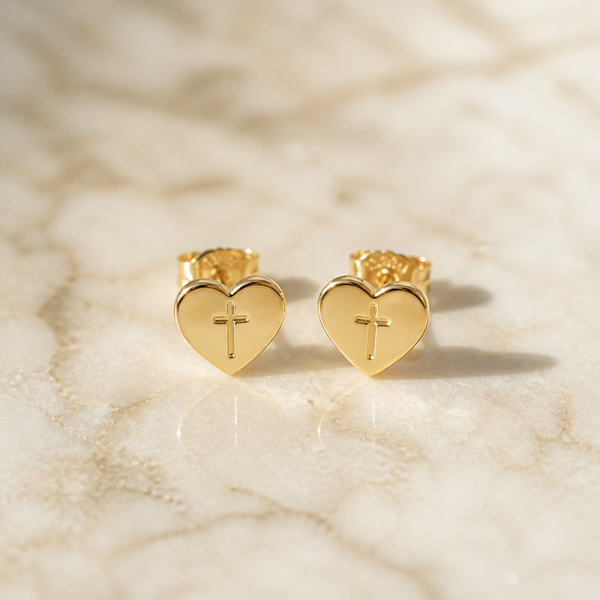 Faith Label Heart Cross Studs