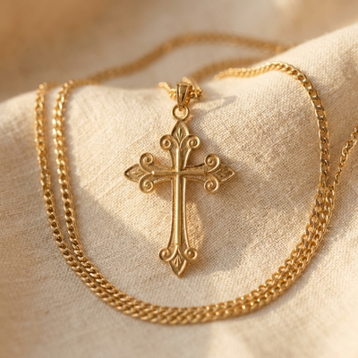 Vintage Fleur Cross Pendant