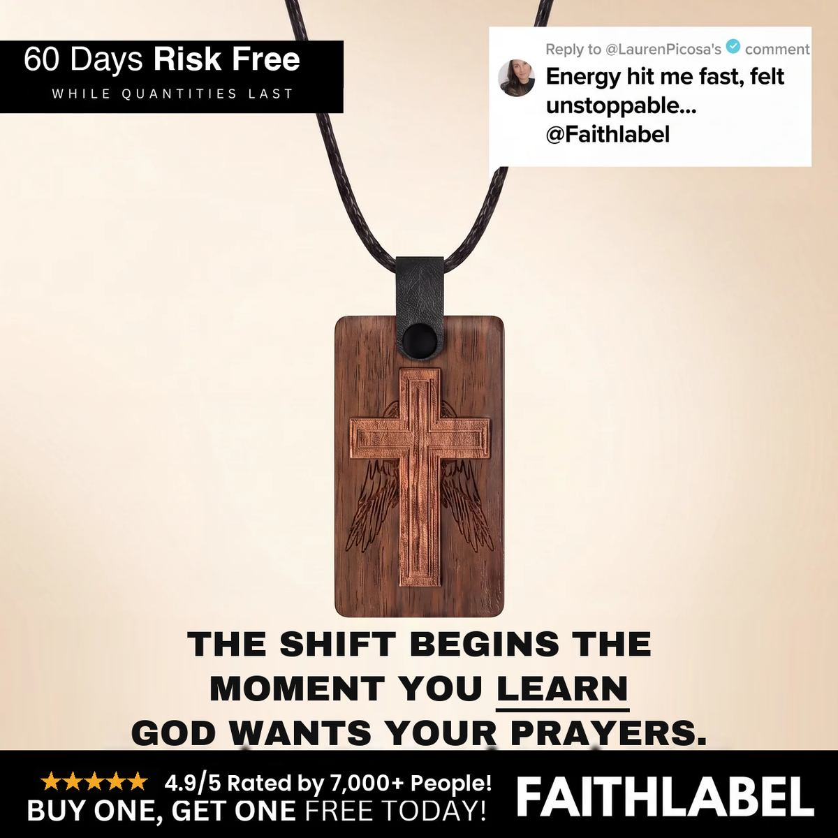 The Promise Cross — 4.9/5 rated by 7,000+ believers · 60 Days Risk Free