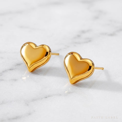 Gold Heart Stud Earrings