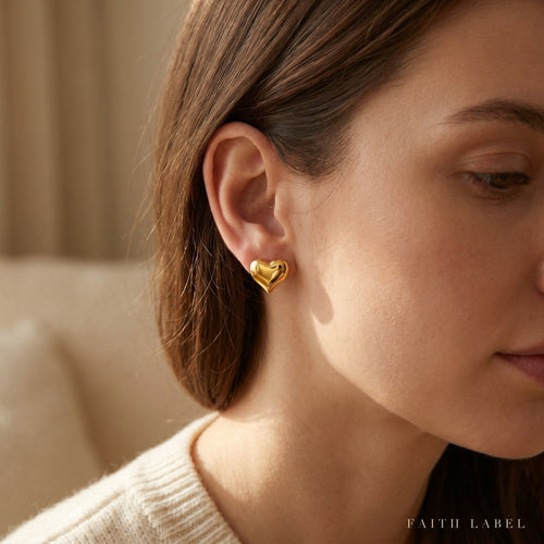 Gold Heart Stud Earrings